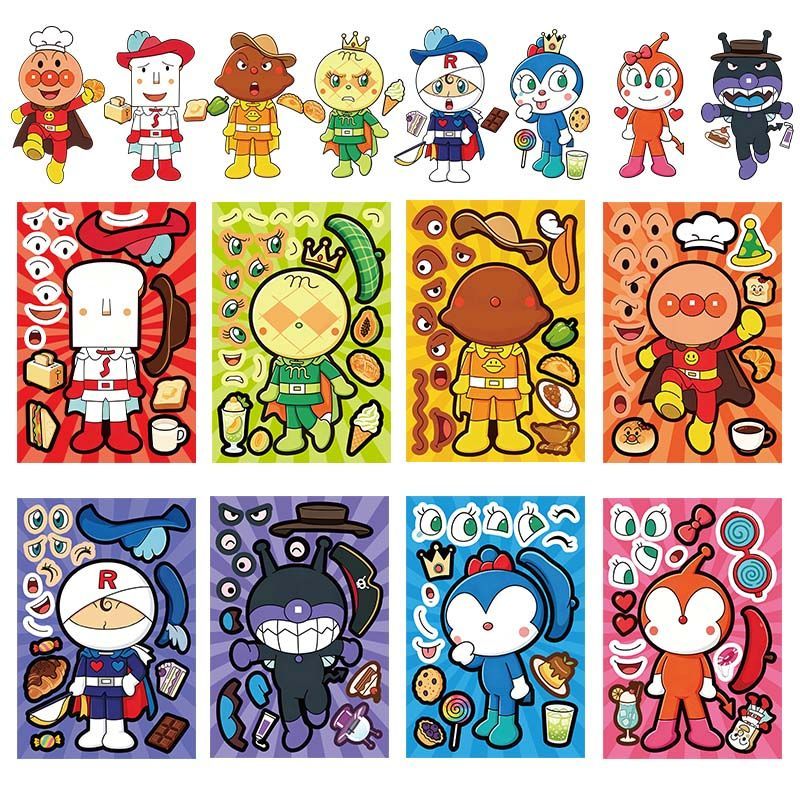 Cosplay Prop Diy - アンパンマンのコラージュステッカー、かわいい漫画の顔が変わるDIYステッカー、脳の発達のための楽しくて創造的な学生向けステッカー