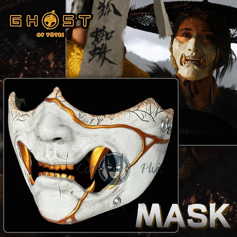Prop Para Cosplay - ゲームゴーストオブヨテイアツマスクコスプレ小道具ハーフフェイスサムライマスクハロウィンパーティーカーニバル装飾男性女性アクセサリー