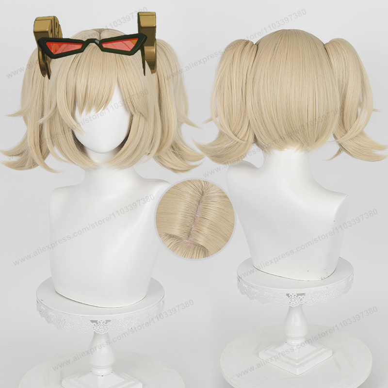 Burnice Cosplay Prop - ZZZ バーニス Whita コスプレウィッグ 28 センチメートルショート乳白色のゴールデン合成女性かつら耐熱髪高品質かつら