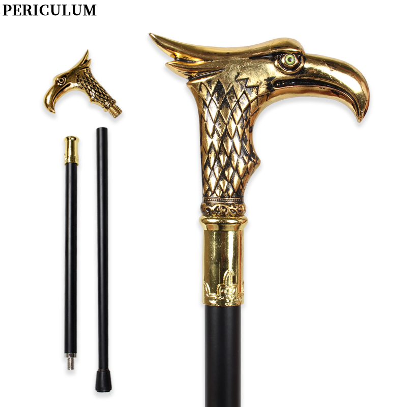 Detachable Cosplay Prop - 光沢のある金色の鷲の頭が付いた曲線ハンドルのヴィンテージ風取り外し可能な装飾用杖、男性と女性向けのコスプレ小道具
