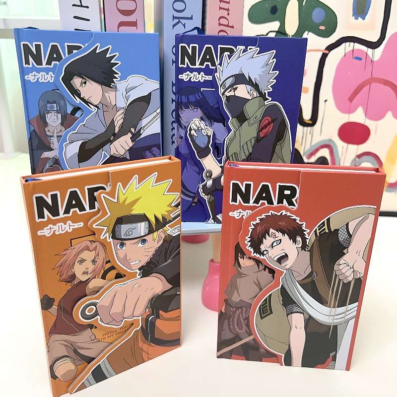Cosplay Prop Book - アニメナルトカラーページブック：マグネット開閉式三つ折りノート、漫画アニメライン入り日記帳