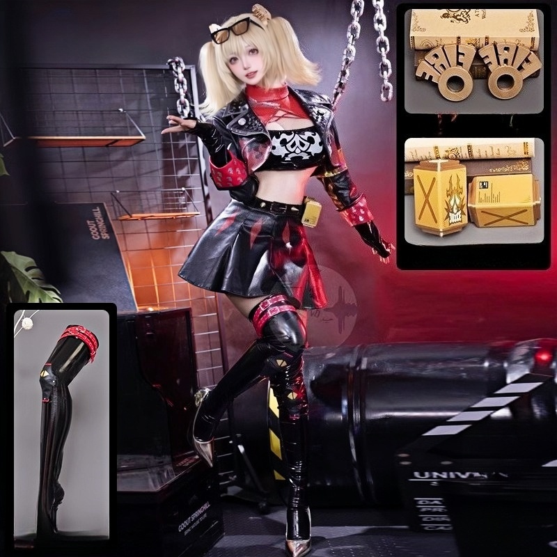 Burnice Cosplay Prop - ゲーム「ゼンレス・ゾーン・ゼロ」バーニス・ホイタ コスプレ衣装 パンクコート スカート 小道具 ウィッグ