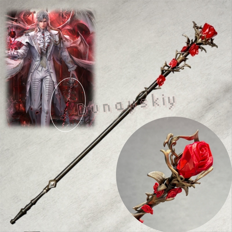 Detachable Cosplay Prop - Sylus Staff シルバーウィングデーモンレッドローズワンド愛とディープスペースコスプレ小道具 3D プリント取り外し可能なゴシックコス衣装アクセサリー