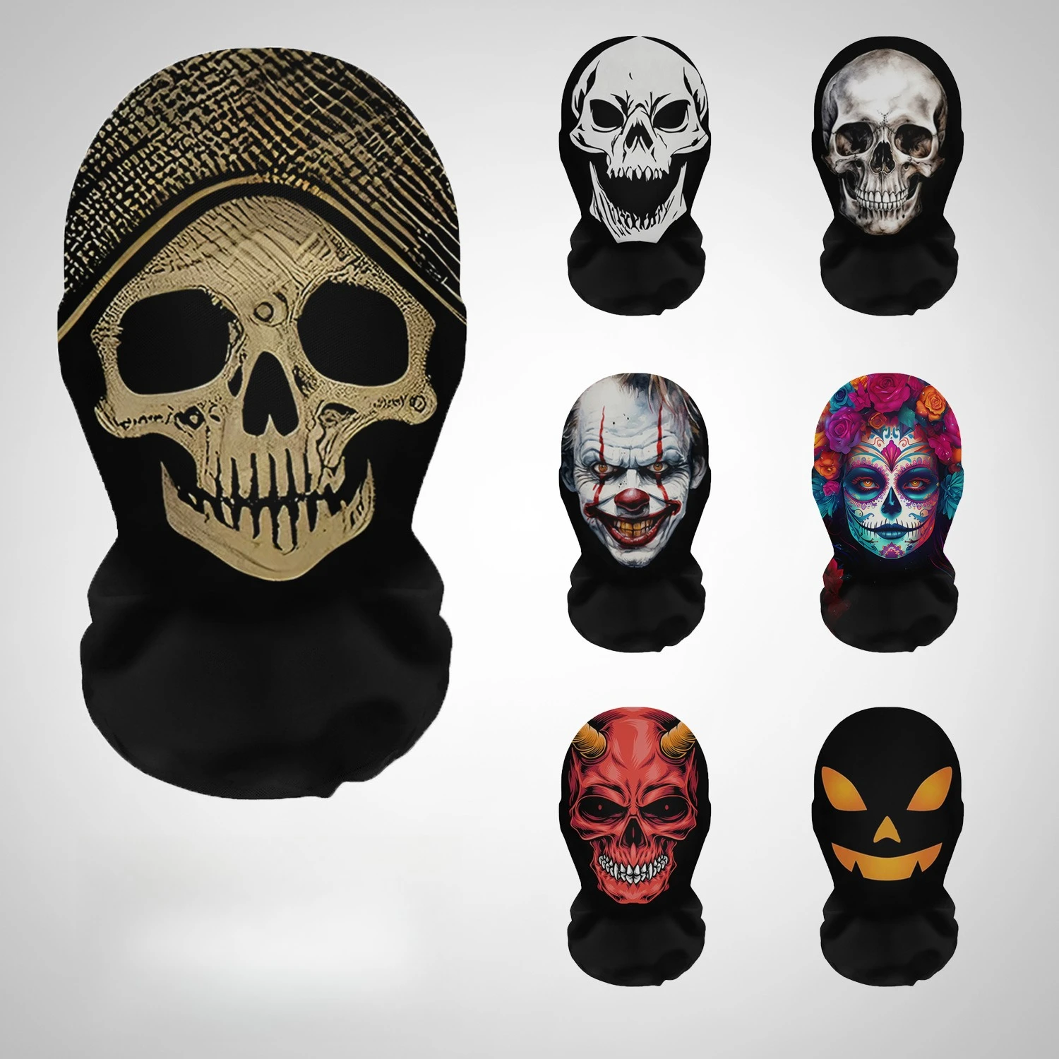 Cosplay Prop Patterns - ハロウィンテラーマスク 3D プリントスカルパターン弾性メッシュフェイスマスク面白いパーティーコスプレ小道具目出し帽通気性ヘッドカバー