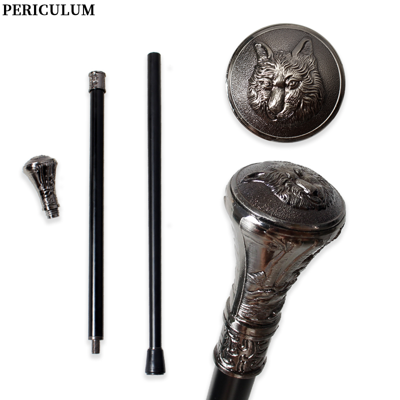 Detachable Cosplay Prop - アンティークシルバーの狼の頭が彫刻された杖、取り外し可能なハンドル付き、ヴィンテージウォーキングスティック、男性と女性のためのコスプレ小道具