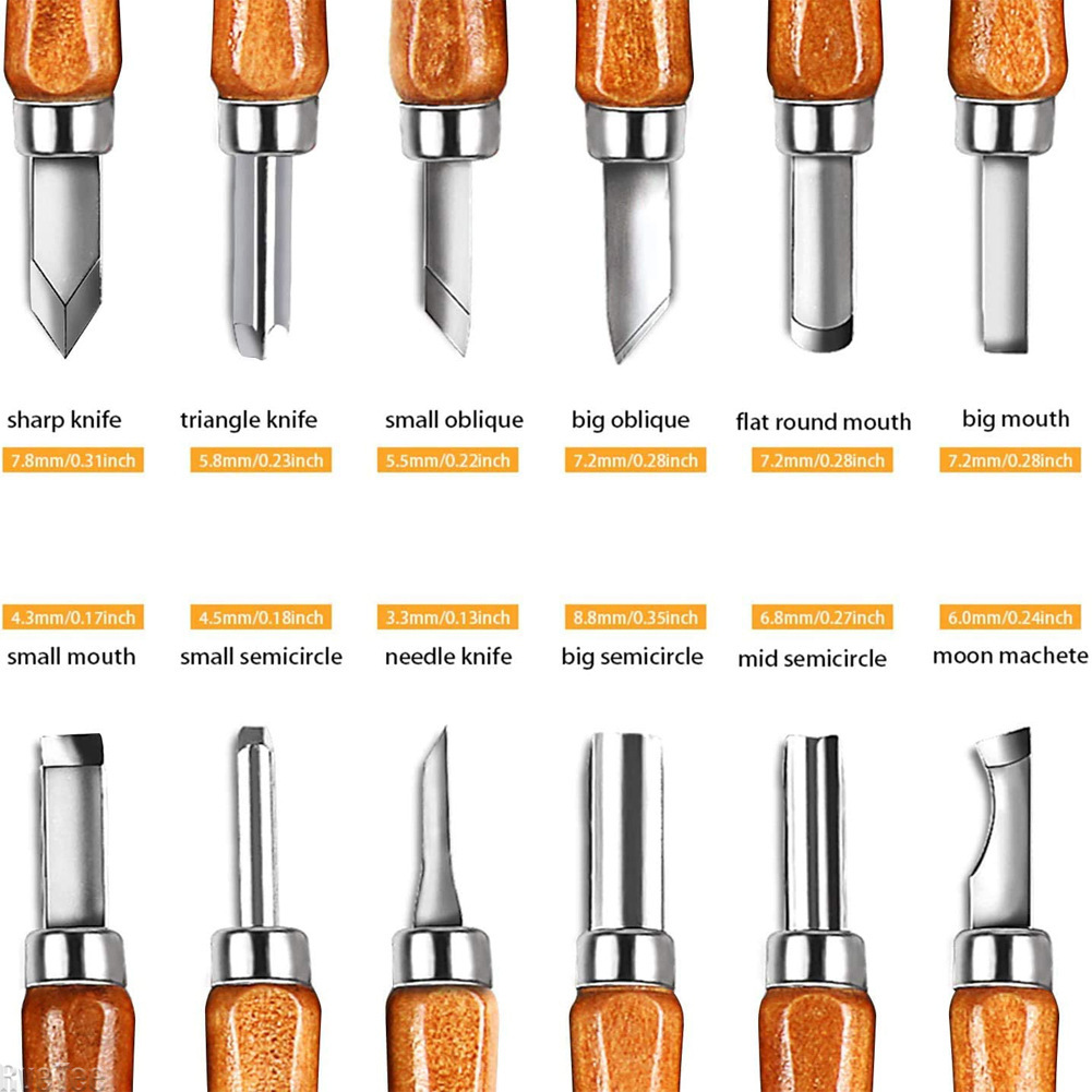 Craft Knife Set - 12個入りSK2木工彫刻ツールセット、木製ハンドル付きアートナイフ、バッグと砥石付き、DIYクラフト作成用HRC62