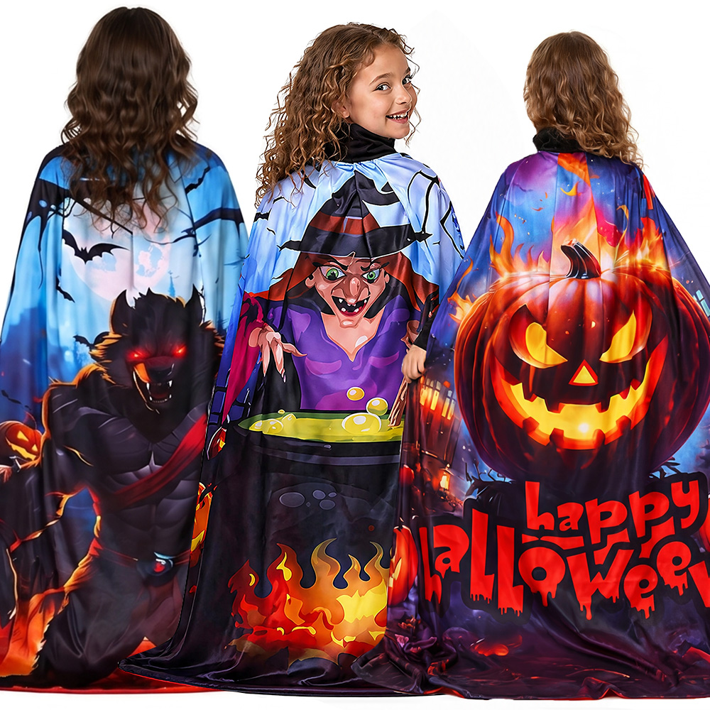 カーニバル子供用スカル柄炎模様ロングフード付きマント魔女中世 - Cosplay Flame Prop のレビューと価格