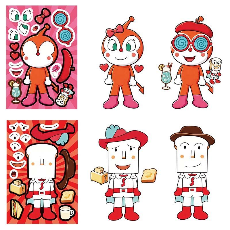 アンパンマンのコラージュステッカー、かわいい漫画の顔が変わる - Cosplay Prop Diy のレビューと価格