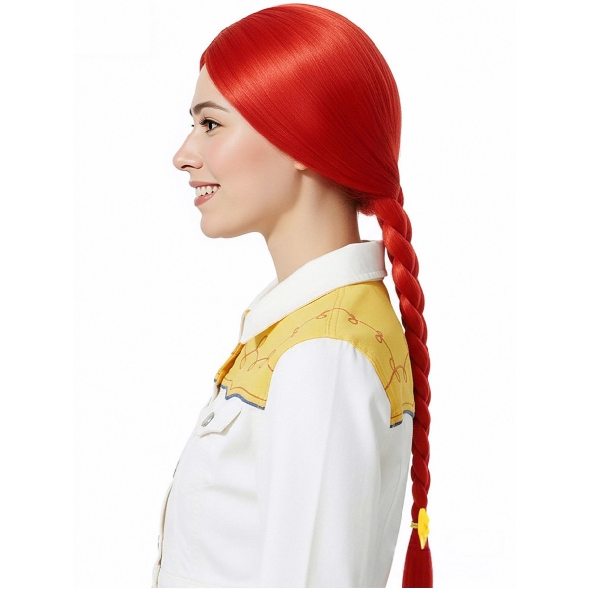 明るい赤色 61 センチメートル ロング ストレート ウィッ - Cosplay Prop Bow のレビューと価格
